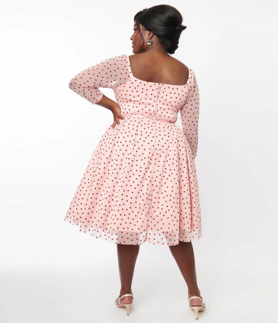 Unique Vintage Plus Size Pink & Red Hearts Lamar Swing Dress