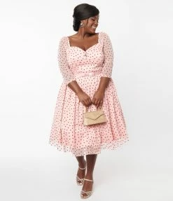 Unique Vintage Plus Size Pink & Red Hearts Lamar Swing Dress