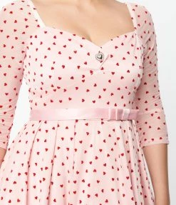 Unique Vintage Pink & Red Hearts Lamar Swing Dress Clothing