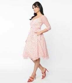 Unique Vintage Pink & Red Hearts Lamar Swing Dress Clothing