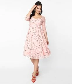 Unique Vintage Pink & Red Hearts Lamar Swing Dress Clothing