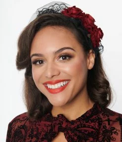 Alibaba (Yiwu Party Star Import & Export Co, Ltd) Hair Accessories Burgundy Rose & Black Lace Headband