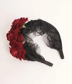Alibaba (Yiwu Party Star Import & Export Co, Ltd) Hair Accessories Burgundy Rose & Black Lace Headband