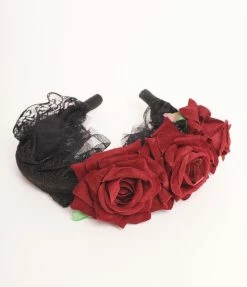 Alibaba (Yiwu Party Star Import & Export Co, Ltd) Hair Accessories Burgundy Rose & Black Lace Headband