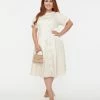 New Arrivals! Unique Vintage Plus Size Ivory Satin Button Bridal Swing Dress