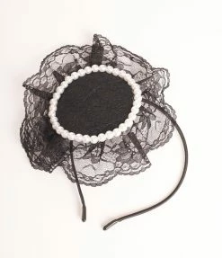 Alibaba (Yiwu Qinyu Electronic Commerce Co., Ltd.) Hats Black Lace & Pearl Fascinator Headband