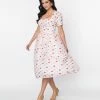 Unique Vintage White & Multi Hearts Crinkle Libby Swing Dress New Arrivals!