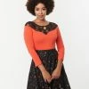 Lifestyle Group (UK) Ltd Orange Red & Spiderweb Lace Collar Knit Top