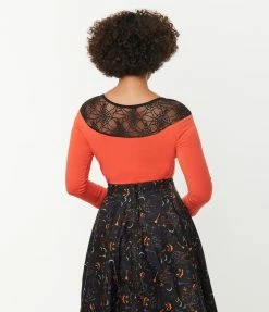 Lifestyle Group (UK) Ltd Orange Red & Spiderweb Lace Collar Knit Top