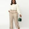 Unique Vintage Plus Size Brown & Ivory Plaid Wide Cuff Pants New Arrivals!
