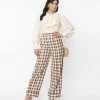 Unique Vintage Brown & Ivory Plaid Wide Cuff Pants