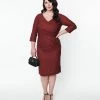 SHEEN Clothing Ltd Plus Size Burgundy & Black Polka Dot Katherine Midi Dress
