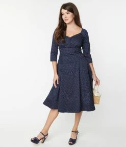 SHEEN Clothing Ltd Trending Navy & Red Dainty Floral Joanna Midi Dress