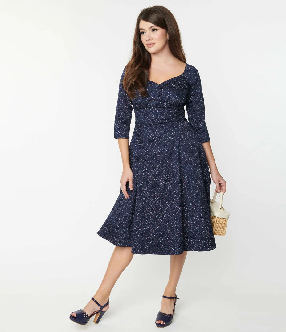 SHEEN Clothing Ltd Trending Navy & Red Dainty Floral Joanna Midi Dress