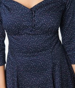 SHEEN Clothing Ltd Trending Navy & Red Dainty Floral Joanna Midi Dress