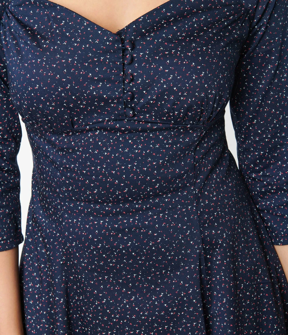 SHEEN Clothing Ltd Trending Navy & Red Dainty Floral Joanna Midi Dress