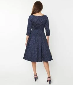SHEEN Clothing Ltd Trending Navy & Red Dainty Floral Joanna Midi Dress