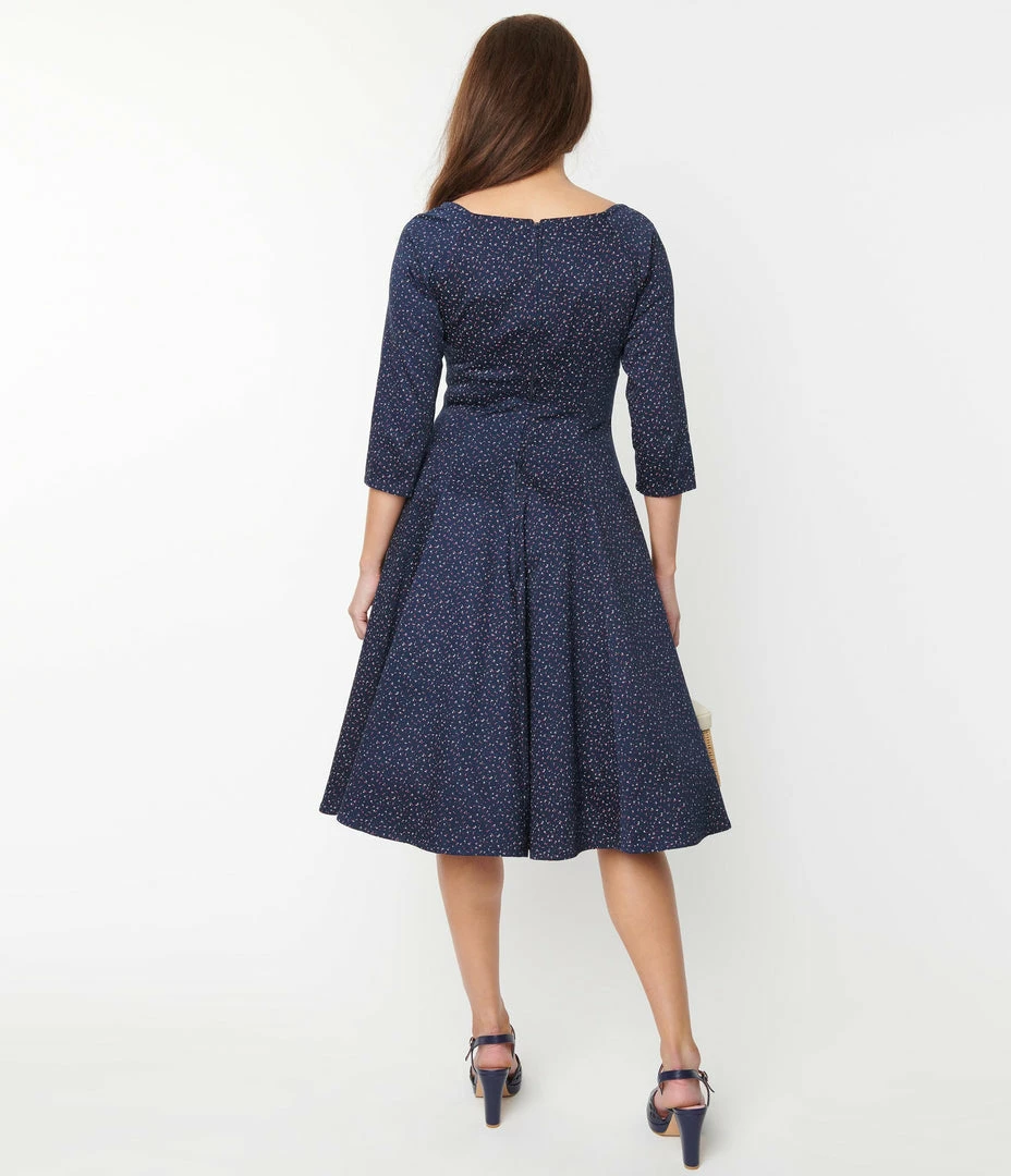 SHEEN Clothing Ltd Trending Navy & Red Dainty Floral Joanna Midi Dress
