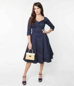 SHEEN Clothing Ltd Trending Navy & Red Dainty Floral Joanna Midi Dress