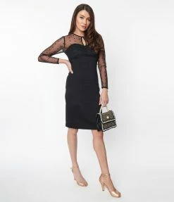 SHEEN Clothing Ltd Sale Black Illusion Neckline Katniss Wiggle Dress