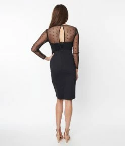 SHEEN Clothing Ltd Sale Black Illusion Neckline Katniss Wiggle Dress