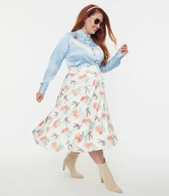 New Arrivals! Looney Tunes X Unique Vintage Plus Size Bugs Bunny & Cactus Florals Swing Skirt
