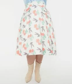 New Arrivals! Looney Tunes X Unique Vintage Plus Size Bugs Bunny & Cactus Florals Swing Skirt