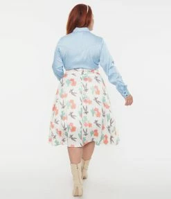 New Arrivals! Looney Tunes X Unique Vintage Plus Size Bugs Bunny & Cactus Florals Swing Skirt