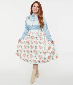 New Arrivals! Looney Tunes X Unique Vintage Plus Size Bugs Bunny & Cactus Florals Swing Skirt