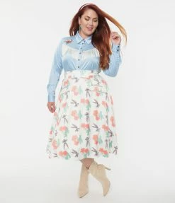 New Arrivals! Looney Tunes X Unique Vintage Plus Size Bugs Bunny & Cactus Florals Swing Skirt