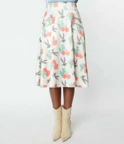 Looney Tunes X Unique Vintage Bugs Bunny & Cactus Florals Swing Skirt New Arrivals!