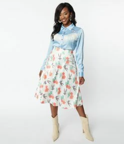 Looney Tunes X Unique Vintage Bugs Bunny & Cactus Florals Swing Skirt New Arrivals!