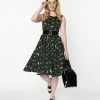 Miss Lulo, Inc. Black & Green Aliens Print Rubi Swing Dress Sale
