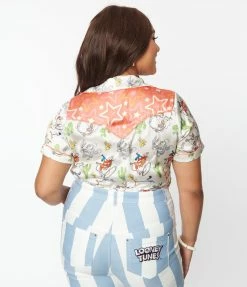 Looney Tunes X Unique Vintage Plus Size All Star Characters Wrap Crop Top