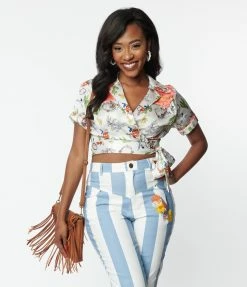 Looney Tunes X Unique Vintage All Star Characters Wrap Crop Top