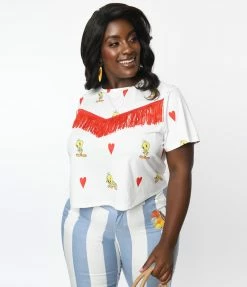 Looney Tunes X Unique Vintage Plus Size Tweety Love Crop Top
