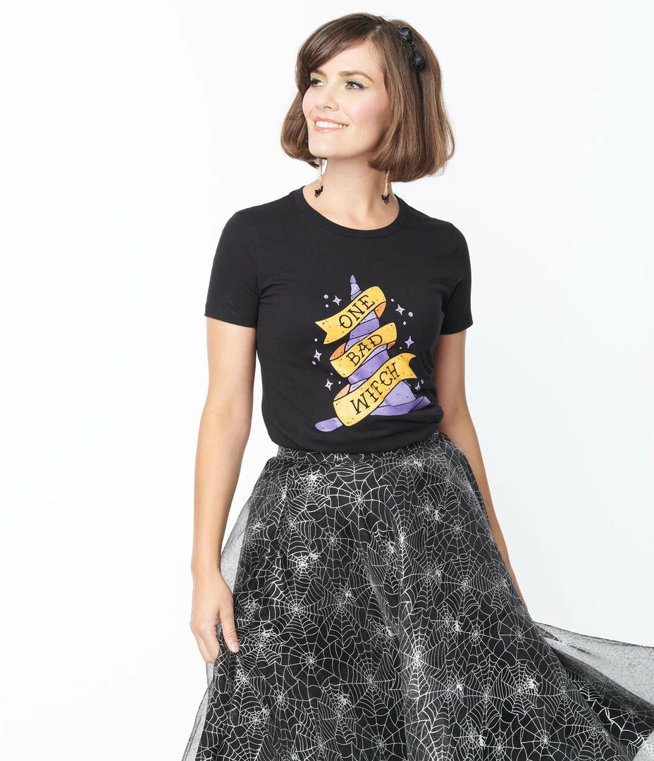 Threadless (Skinny Corp/Steven Rhodes) One Bad Witch Fitted Graphic Tee Sale