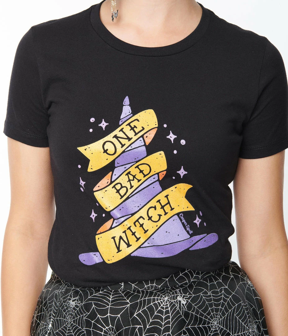 Threadless (Skinny Corp/Steven Rhodes) One Bad Witch Fitted Graphic Tee Sale
