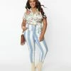 Looney Tunes X Unique Vintage Plus Size Blue Striped Bugs Bunny Skinny Jeans
