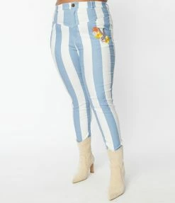 Looney Tunes X Unique Vintage Plus Size Blue Striped Bugs Bunny Skinny Jeans