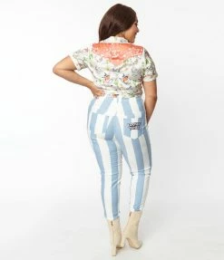 Looney Tunes X Unique Vintage Plus Size Blue Striped Bugs Bunny Skinny Jeans