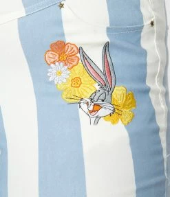 Looney Tunes X Unique Vintage Plus Size Blue Striped Bugs Bunny Skinny Jeans