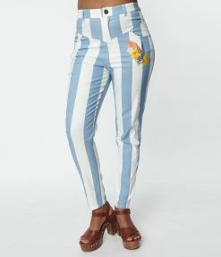 New Arrivals! Looney Tunes X Unique Vintage Blue Striped Bugs Bunny Skinny Jeans