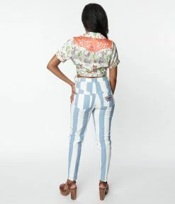 New Arrivals! Looney Tunes X Unique Vintage Blue Striped Bugs Bunny Skinny Jeans