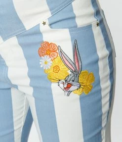 New Arrivals! Looney Tunes X Unique Vintage Blue Striped Bugs Bunny Skinny Jeans