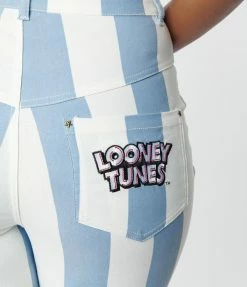 New Arrivals! Looney Tunes X Unique Vintage Blue Striped Bugs Bunny Skinny Jeans
