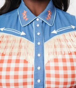Looney Tunes X Unique Vintage Plus Size Red Gingham & Denim Wiggle Dress