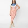 Looney Tunes X Unique Vintage Red Gingham & Denim Wiggle Dress