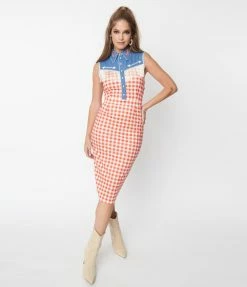Looney Tunes X Unique Vintage Red Gingham & Denim Wiggle Dress