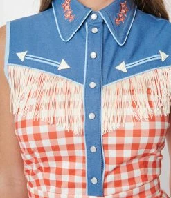 Looney Tunes X Unique Vintage Red Gingham & Denim Wiggle Dress